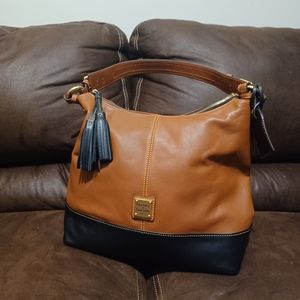 Dooney & Bourke tan and chocolate brown shoulder purse
